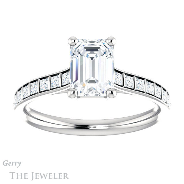 Emerald Cut Forever One Moissanite Engagement Ring #GTJ1074-emerald-fb-w | Gerry The Jeweler Emerald Cut Forever Brilliant Moissanite Engagement Ring #GTJ1074-emerald-fb-w