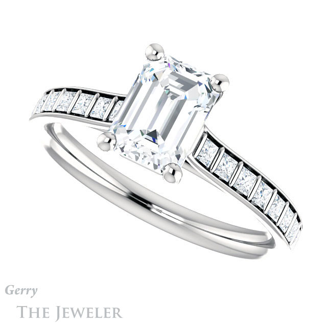 Emerald Cut Forever One Moissanite Engagement Ring #GTJ1074-emerald-fb-w | Gerry The Jeweler Emerald Cut Forever Brilliant Moissanite Engagement Ring #GTJ1074-emerald-fb-w