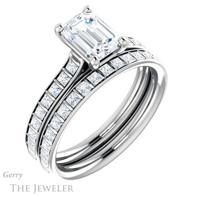 Emerald Cut Forever One Moissanite Engagement Ring #GTJ1074-emerald-fb-w | Gerry The Jeweler Emerald Cut Forever Brilliant Moissanite Engagement Ring #GTJ1074-emerald-fb-w