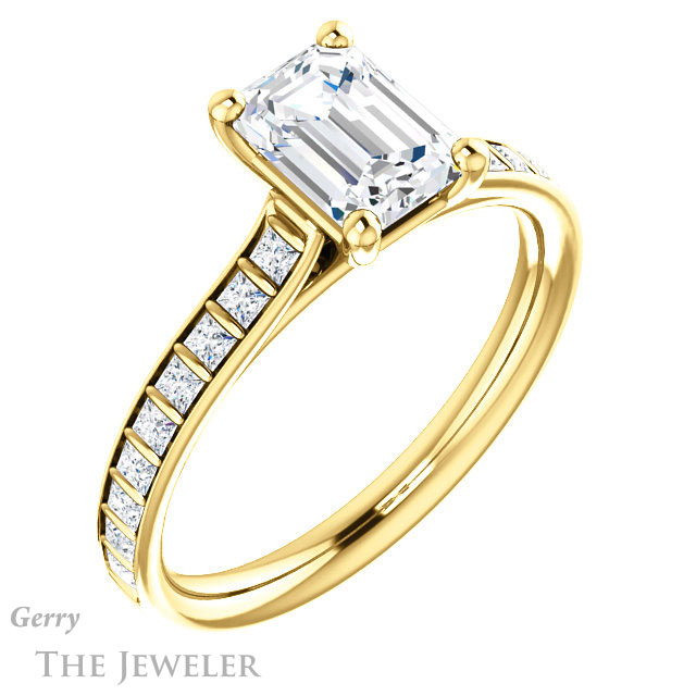 Emerald Cut Forever One Moissanite Engagement Ring #GTJ1074-emerald-fb-y | Gerry The Jeweler Emerald Cut Forever Brilliant Moissanite Engagement Ring #GTJ1074-emerald-fb-y