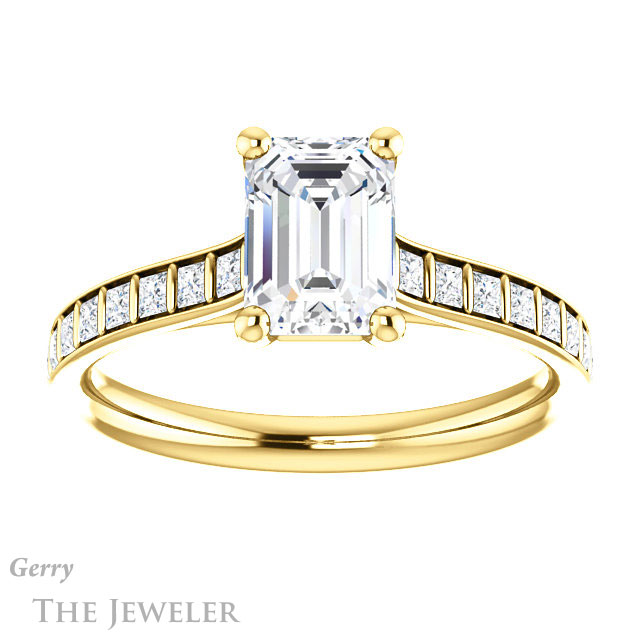Emerald Cut Forever One Moissanite Engagement Ring #GTJ1074-emerald-fb-y | Gerry The Jeweler Emerald Cut Forever Brilliant Moissanite Engagement Ring #GTJ1074-emerald-fb-y
