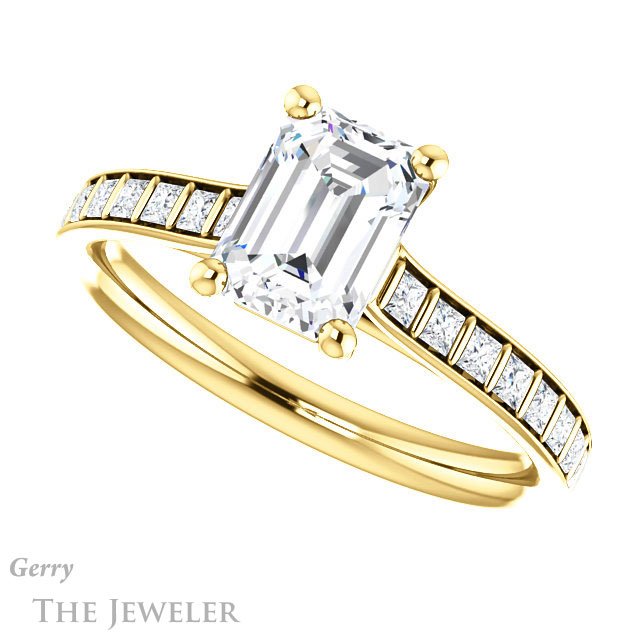 Emerald Cut Forever One Moissanite Engagement Ring #GTJ1074-emerald-fb-y | Gerry The Jeweler Emerald Cut Forever Brilliant Moissanite Engagement Ring #GTJ1074-emerald-fb-y