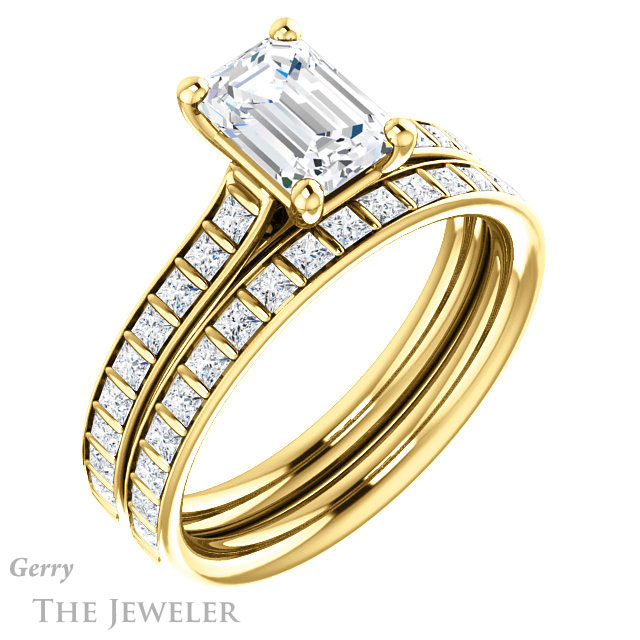 Emerald Cut Forever One Moissanite Engagement Ring #GTJ1074-emerald-fb-y | Gerry The Jeweler Emerald Cut Forever Brilliant Moissanite Engagement Ring #GTJ1074-emerald-fb-y