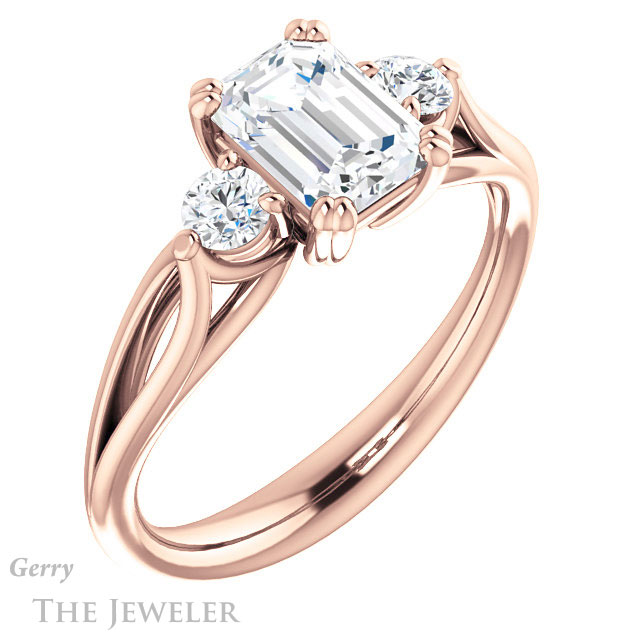 Emerald Cut Forever One Moissanite Engagement Ring #GTJ1075-emerald-fb-r 4 Emerald Cut Forever Brilliant Moissanite Engagement Ring #GTJ1075-emerald-fb-r