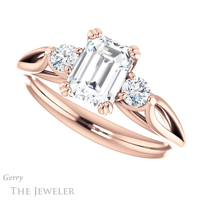 Emerald Cut Forever One Moissanite Engagement Ring #GTJ1075-emerald-fb-r 5 Emerald Cut Forever Brilliant Moissanite Engagement Ring #GTJ1075-emerald-fb-r
