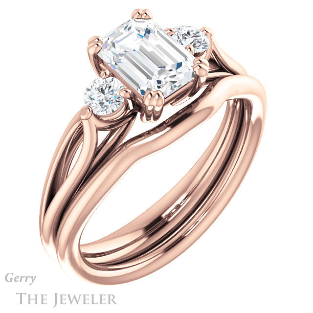 Emerald Cut Forever One Moissanite Engagement Ring #GTJ1075-emerald-fb-r 6 Emerald Cut Forever Brilliant Moissanite Engagement Ring #GTJ1075-emerald-fb-r