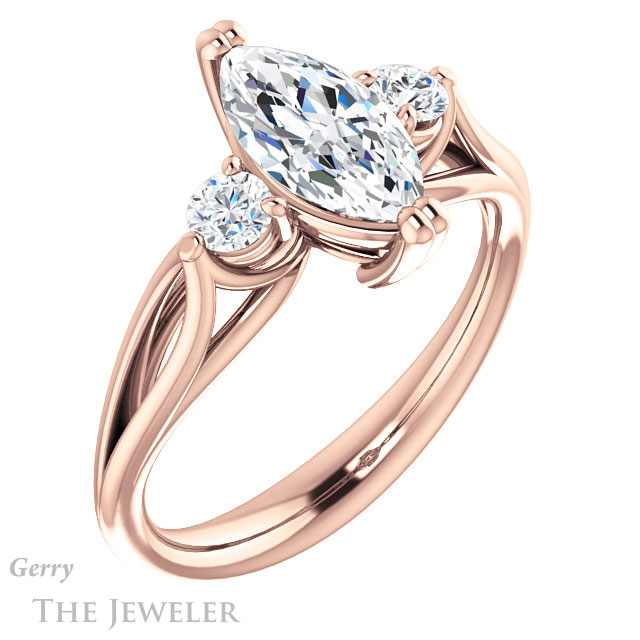 Marquise Cut Forever One Moissanite Engagement Ring #GTJ1075-marquise-fb-r 4 Marquise Cut Forever Brilliant Moissanite Engagement Ring #GTJ1075-marquise-fb-r