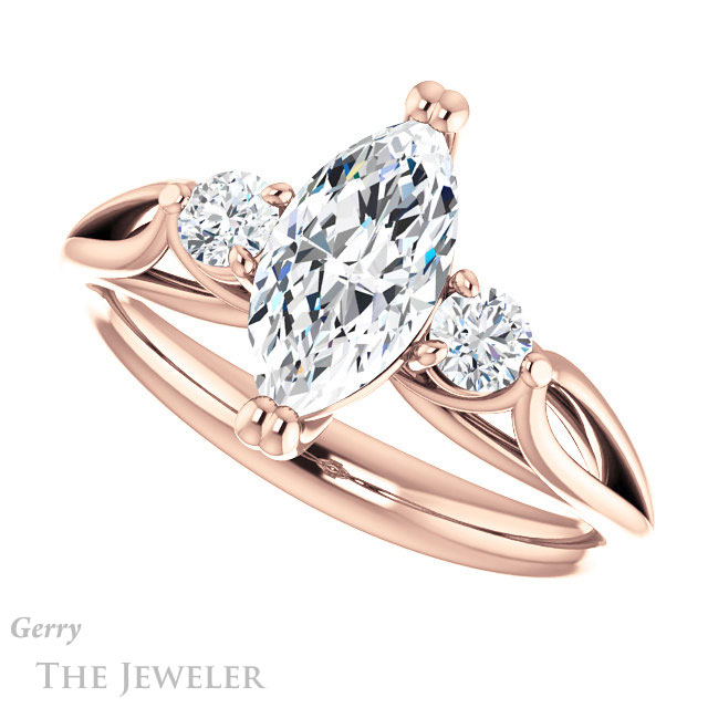 Marquise Cut Forever One Moissanite Engagement Ring #GTJ1075-marquise-fb-r 5 Marquise Cut Forever Brilliant Moissanite Engagement Ring #GTJ1075-marquise-fb-r