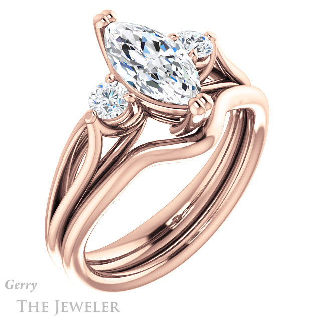 Marquise Cut Forever One Moissanite Engagement Ring #GTJ1075-marquise-fb-r 6 Marquise Cut Forever Brilliant Moissanite Engagement Ring #GTJ1075-marquise-fb-r