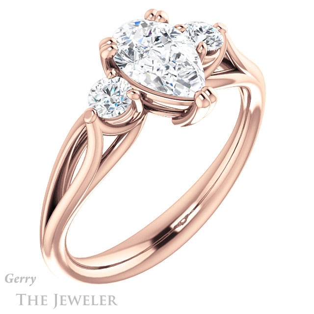 Pear Shaped Forever Brilliant Moissanite Engagement Ring #GTJ1075-pear-fb-r