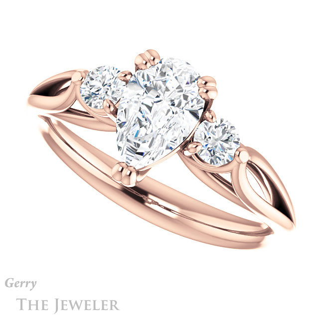 Pear Shaped Forever Brilliant Moissanite Engagement Ring #GTJ1075-pear-fb-r