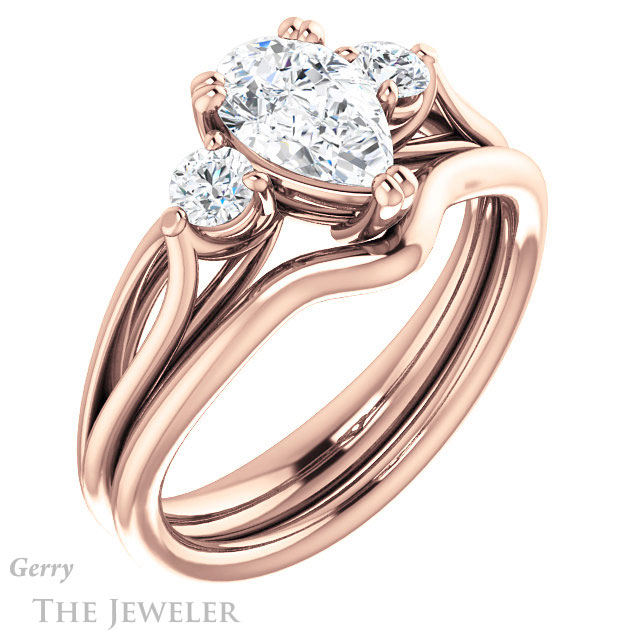 Pear Shaped Forever Brilliant Moissanite Engagement Ring #GTJ1075-pear-fb-r