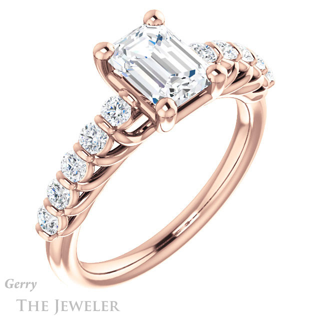 Emerald Cut Forever One Moissanite Engagement Ring #GTJ1077-emerald-fb-r | Gerry The Jeweler Emerald Cut Forever Brilliant Moissanite Engagement Ring #GTJ1077-emerald-fb-r