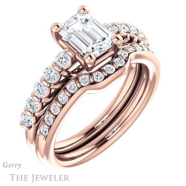 Emerald Cut Forever One Moissanite Engagement Ring #GTJ1077-emerald-fb-r | Gerry The Jeweler Emerald Cut Forever Brilliant Moissanite Engagement Ring #GTJ1077-emerald-fb-r