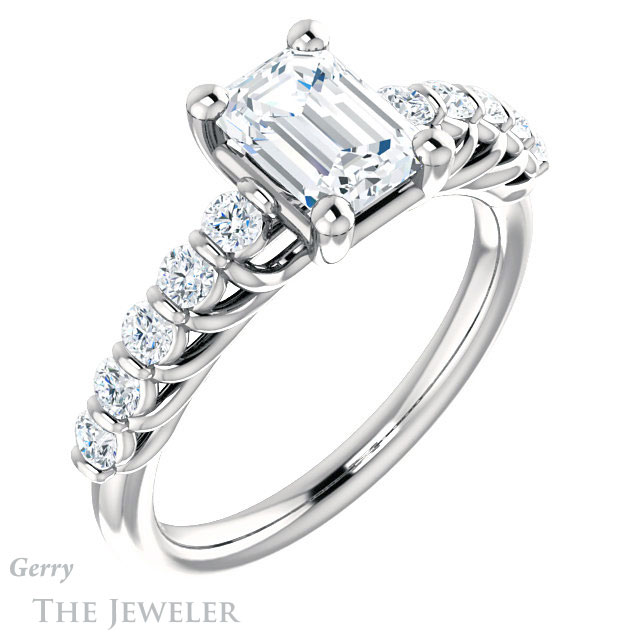 Emerald Cut Forever One Moissanite Engagement Ring #GTJ1077-emerald-fb-w | Gerry The Jeweler Emerald Cut Forever Brilliant Moissanite Engagement Ring #GTJ1077-emerald-fb-w