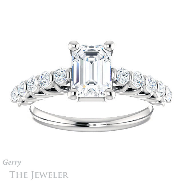 Emerald Cut Forever One Moissanite Engagement Ring #GTJ1077-emerald-fb-w | Gerry The Jeweler Emerald Cut Forever Brilliant Moissanite Engagement Ring #GTJ1077-emerald-fb-w