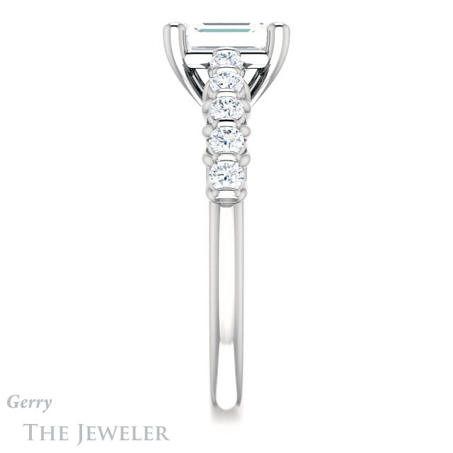 Emerald Cut Forever One Moissanite Engagement Ring #GTJ1077-emerald-fb-w | Gerry The Jeweler Emerald Cut Forever Brilliant Moissanite Engagement Ring #GTJ1077-emerald-fb-w
