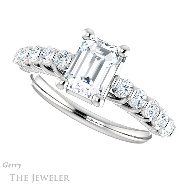 Emerald Cut Forever One Moissanite Engagement Ring #GTJ1077-emerald-fb-w | Gerry The Jeweler Emerald Cut Forever Brilliant Moissanite Engagement Ring #GTJ1077-emerald-fb-w
