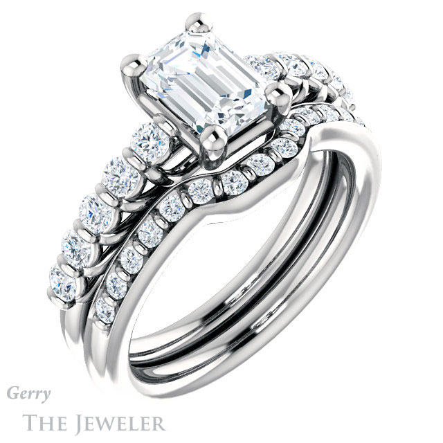 Emerald Cut Forever One Moissanite Engagement Ring #GTJ1077-emerald-fb-w | Gerry The Jeweler Emerald Cut Forever Brilliant Moissanite Engagement Ring #GTJ1077-emerald-fb-w