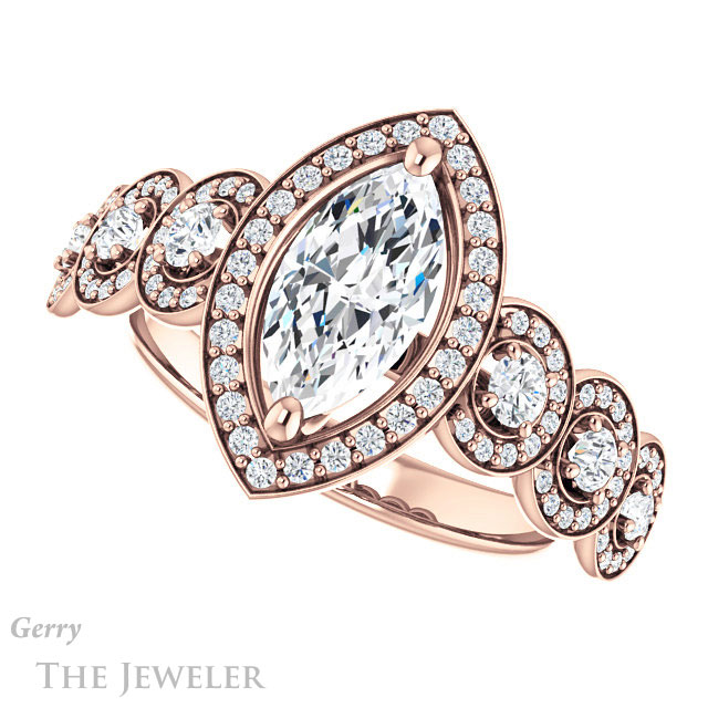 Marquise Cut Forever One Moissanite Engagement Ring #GTJ1078-marquise-fb-r | Gerry The Jeweler Marquise Cut Forever Brilliant Moissanite Engagement Ring #GTJ1078-marquise-fb-r