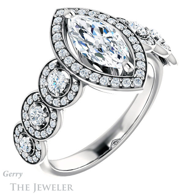 Marquise Cut Forever One Moissanite Engagement Ring #GTJ1078-marquise-fb-w | Gerry The Jeweler Marquise Cut Forever Brilliant Moissanite Engagement Ring #GTJ1078-marquise-fb-w