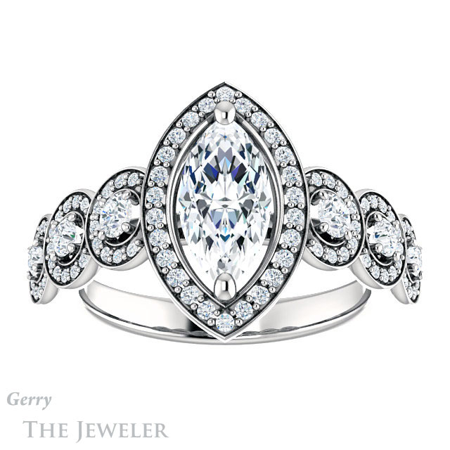 Marquise Cut Forever One Moissanite Engagement Ring #GTJ1078-marquise-fb-w | Gerry The Jeweler Marquise Cut Forever Brilliant Moissanite Engagement Ring #GTJ1078-marquise-fb-w