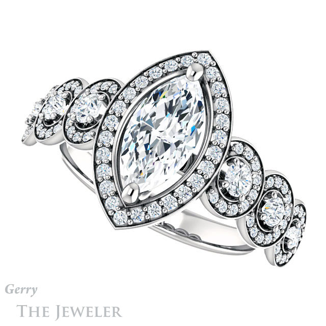 Marquise Cut Forever One Moissanite Engagement Ring #GTJ1078-marquise-fb-w | Gerry The Jeweler Marquise Cut Forever Brilliant Moissanite Engagement Ring #GTJ1078-marquise-fb-w