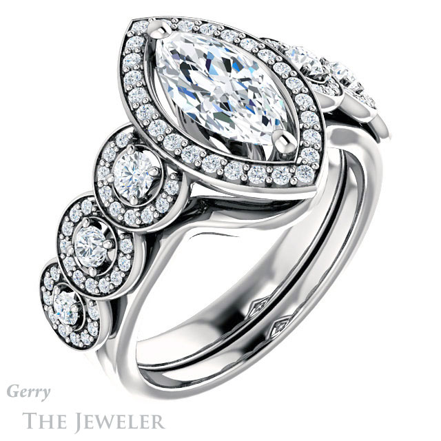 Marquise Cut Forever One Moissanite Engagement Ring #GTJ1078-marquise-fb-w | Gerry The Jeweler Marquise Cut Forever Brilliant Moissanite Engagement Ring #GTJ1078-marquise-fb-w