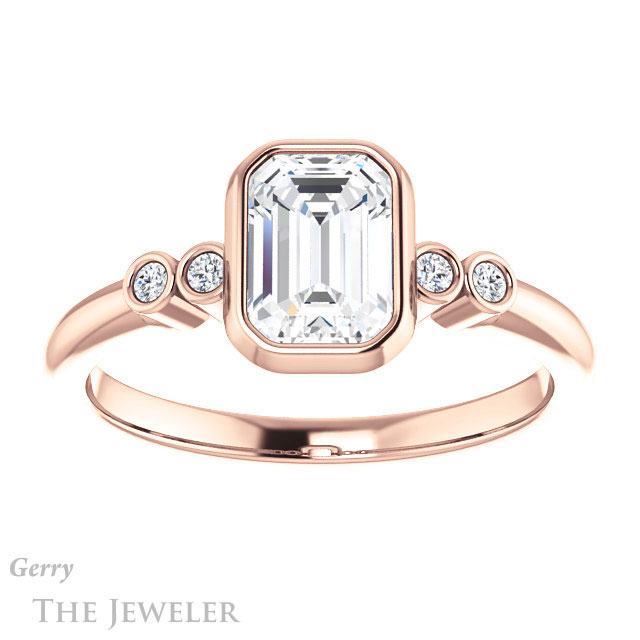 Emerald Cut Forever One Moissanite Engagement Ring #GTJ1079-emerald-fb-r 1 Emerald Cut Forever Brilliant Moissanite Engagement Ring #GTJ1079-emerald-fb-r