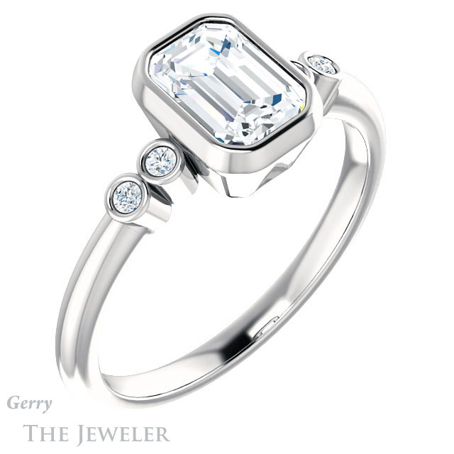 Emerald Cut Forever Brilliant Moissanite Engagement Ring #GTJ1079-emerald-fb-w