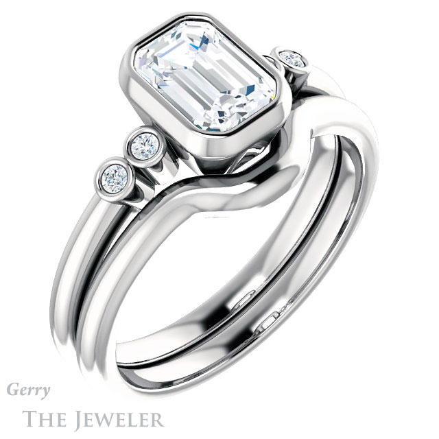 Emerald Cut Forever Brilliant Moissanite Engagement Ring #GTJ1079-emerald-fb-w