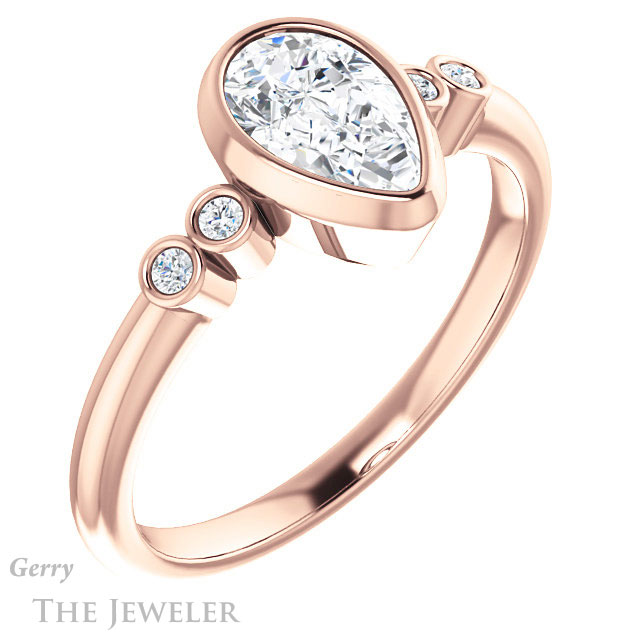 Pear Shaped Forever One Moissanite Engagement Ring #GTJ1079-pear-fb-r 4 Pear Shaped Forever Brilliant Moissanite Engagement Ring #GTJ1079-pear-fb-r