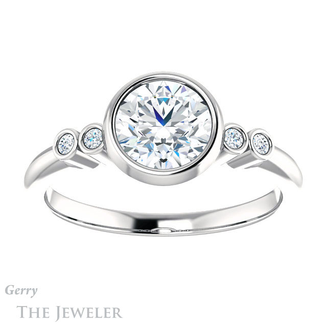 Round Cut Forever One Moissanite Engagement Ring #GTJ1079-round-fo-w