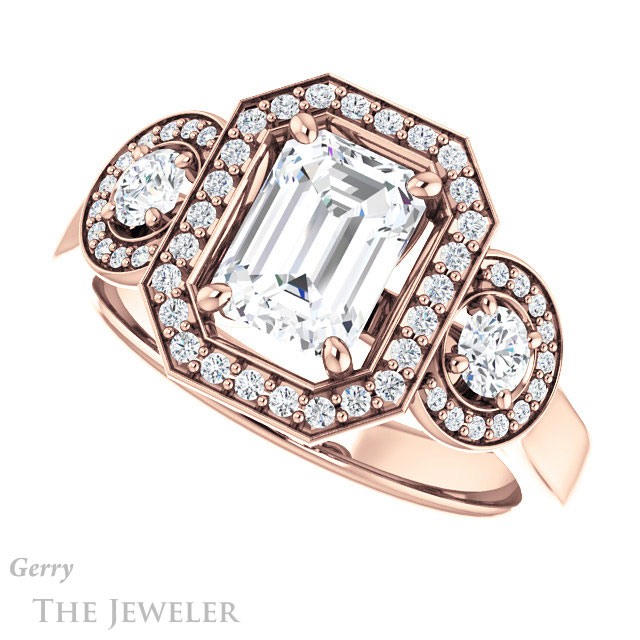 Emerald Cut Forever One Moissanite Engagement Ring #GTJ1084-emerald-fb-r | Gerry The Jeweler Emerald Cut Forever Brilliant Moissanite Engagement Ring #GTJ1084-emerald-fb-r