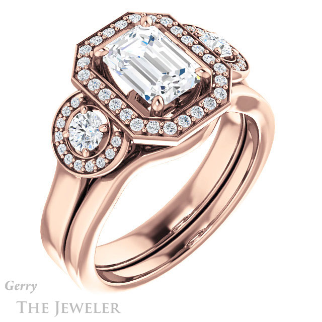 Emerald Cut Forever One Moissanite Engagement Ring #GTJ1084-emerald-fb-r | Gerry The Jeweler Emerald Cut Forever Brilliant Moissanite Engagement Ring #GTJ1084-emerald-fb-r