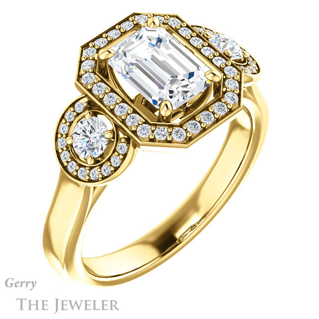 Emerald Cut Forever One Moissanite Engagement Ring #GTJ1084-emerald-fb-y | Gerry The Jeweler Emerald Cut Forever Brilliant Moissanite Engagement Ring #GTJ1084-emerald-fb-y