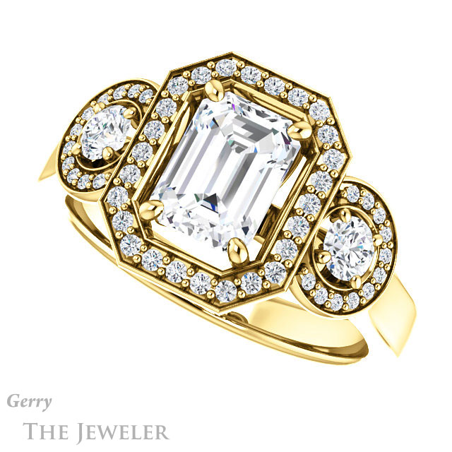 Emerald Cut Forever One Moissanite Engagement Ring #GTJ1084-emerald-fb-y | Gerry The Jeweler Emerald Cut Forever Brilliant Moissanite Engagement Ring #GTJ1084-emerald-fb-y