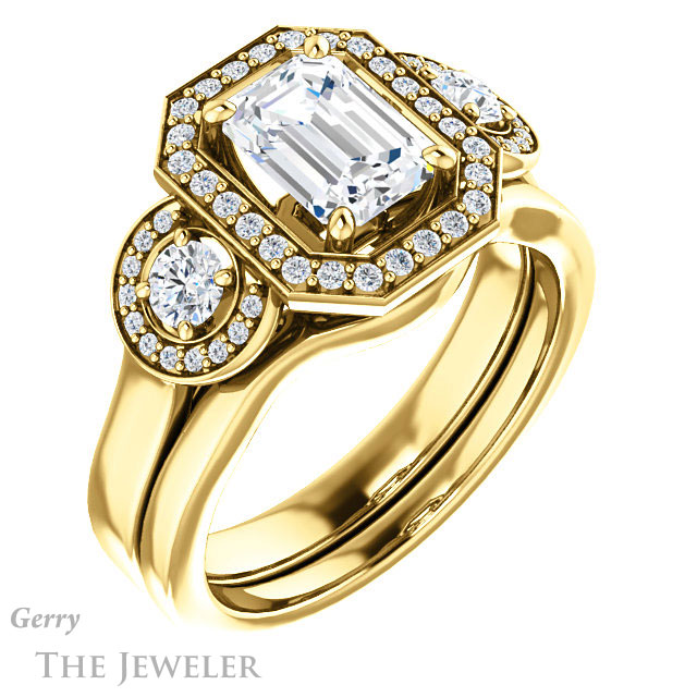Emerald Cut Forever One Moissanite Engagement Ring #GTJ1084-emerald-fb-y | Gerry The Jeweler Emerald Cut Forever Brilliant Moissanite Engagement Ring #GTJ1084-emerald-fb-y