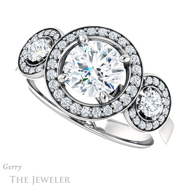 Round Cut Forever One Moissanite Engagement Ring #GTJ1084-round-fo-w | Gerry The Jeweler Round Cut Forever One Moissanite Engagement Ring #GTJ1084-round-fo-w