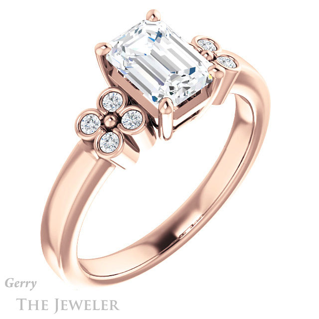Emerald Cut Forever One Moissanite Engagement Ring #GTJ1086-emerald-fb-r 4 Emerald Cut Forever Brilliant Moissanite Engagement Ring #GTJ1086-emerald-fb-r
