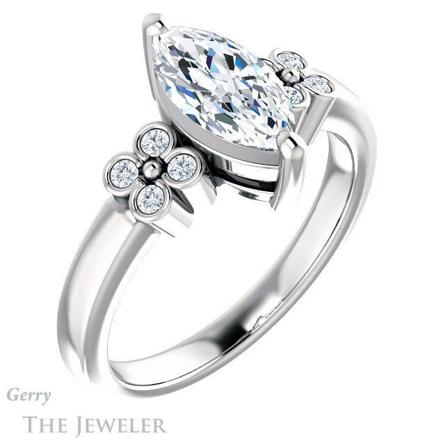 Marquise Cut Forever One Moissanite Engagement Ring #GTJ1086-marquise-fb-w 4 Marquise Cut Forever Brilliant Moissanite Engagement Ring #GTJ1086-marquise-fb-w