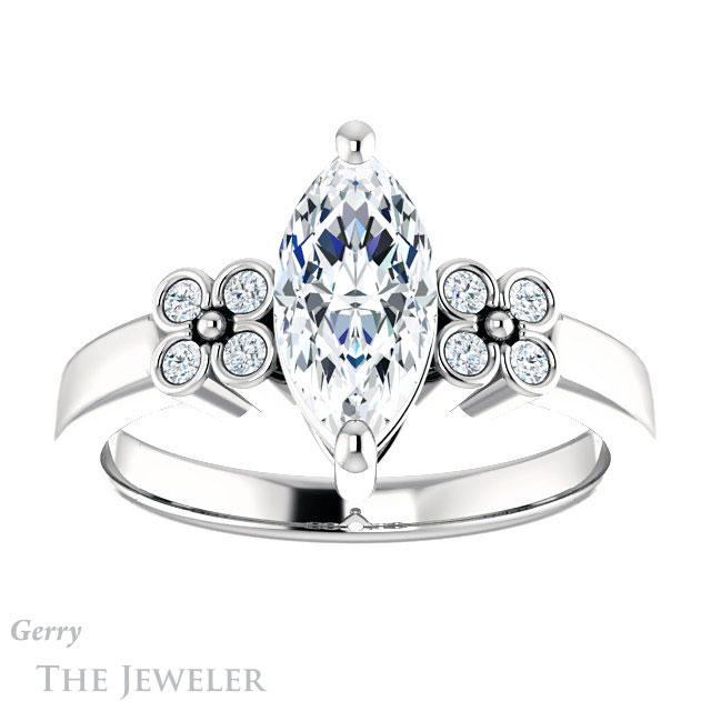 Marquise Cut Forever One Moissanite Engagement Ring #GTJ1086-marquise-fb-w 1 Marquise Cut Forever Brilliant Moissanite Engagement Ring #GTJ1086-marquise-fb-w