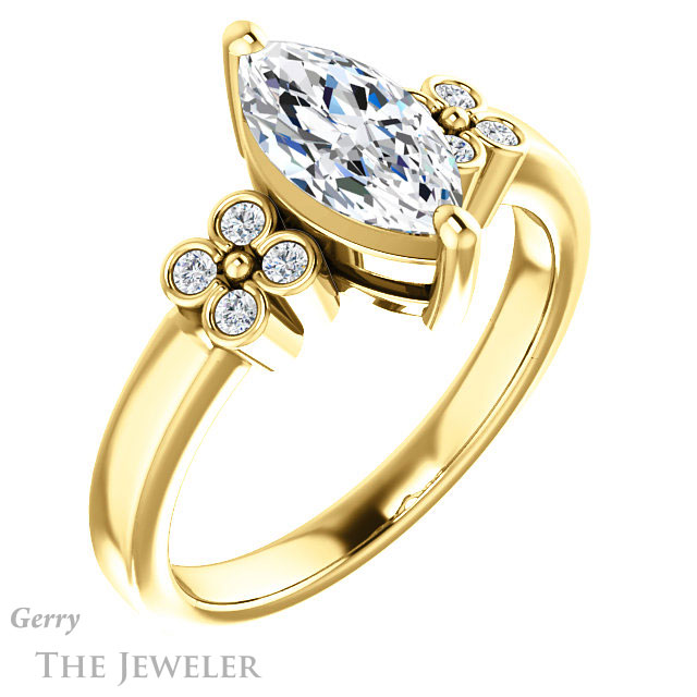 Marquise Cut Forever One Moissanite Engagement Ring #GTJ1086-marquise-fb-y 4 Marquise Cut Forever Brilliant Moissanite Engagement Ring #GTJ1086-marquise-fb-y