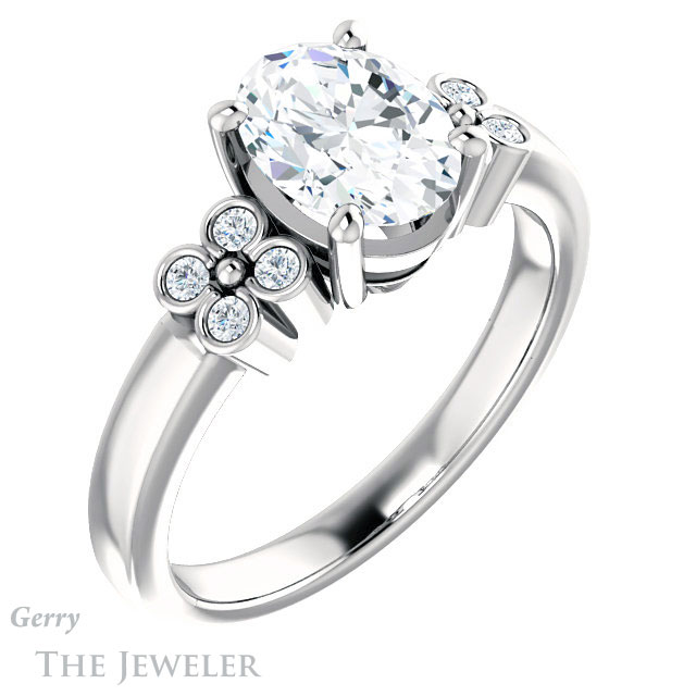 Oval Shaped Forever One Moissanite Engagement Ring #GTJ1086-oval-fo-w 4 Oval Shaped Forever One Moissanite Engagement Ring #GTJ1086-oval-fo-w