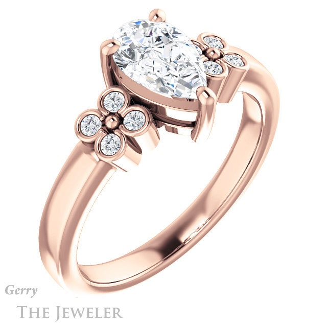 Pear Shaped Forever One Moissanite Engagement Ring #GTJ1086-pear-fb-r 4 Pear Shaped Forever Brilliant Moissanite Engagement Ring #GTJ1086-pear-fb-r