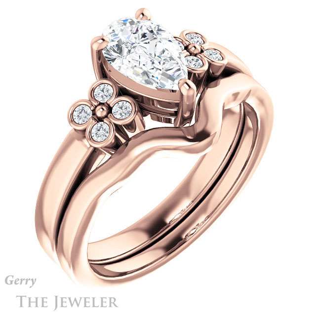 Pear Shaped Forever One Moissanite Engagement Ring #GTJ1086-pear-fb-r 6 Pear Shaped Forever Brilliant Moissanite Engagement Ring #GTJ1086-pear-fb-r