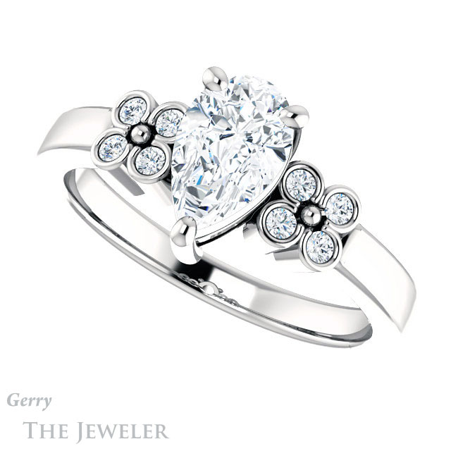Pear Shaped Forever Brilliant Moissanite Engagement Ring #GTJ1086-pear-fb-w