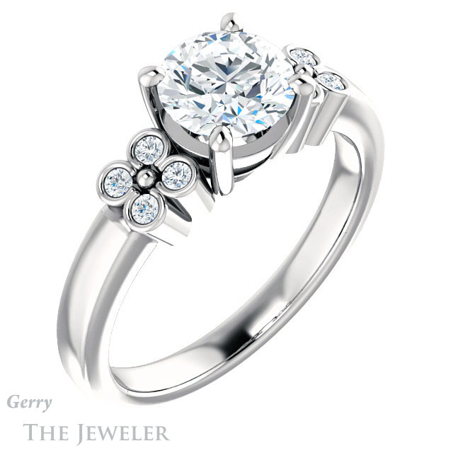 Round Cut Forever One Moissanite Engagement Ring #GTJ1086-round-fo-w