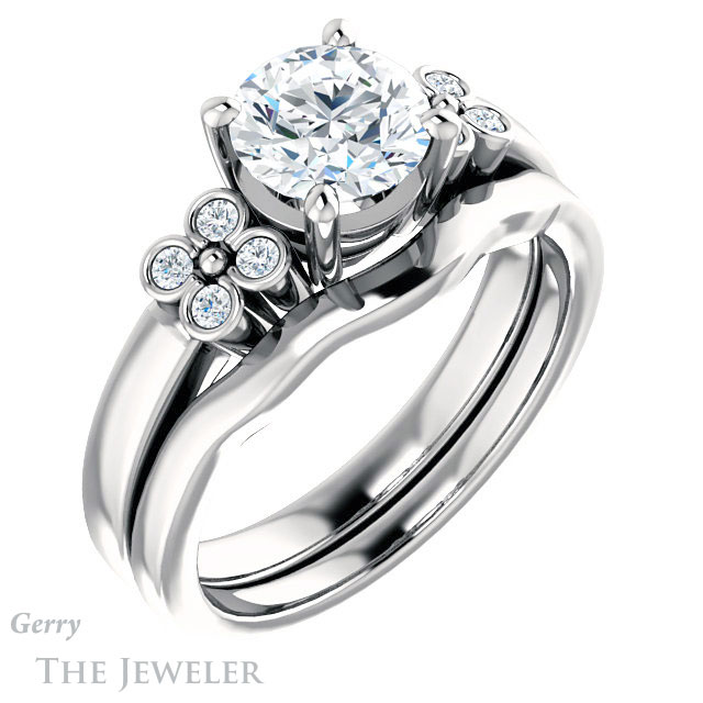 Round Cut Forever One Moissanite Engagement Ring #GTJ1086-round-fo-w