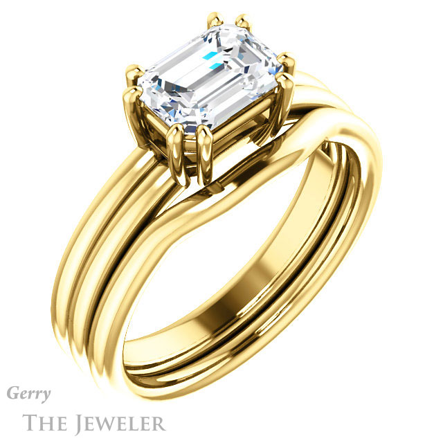 Emerald Cut Forever One Moissanite Engagement Ring #GTJ1089-emerald-fb-y | Gerry The Jeweler Emerald Cut Forever Brilliant Moissanite Engagement Ring #GTJ1089-emerald-fb-y